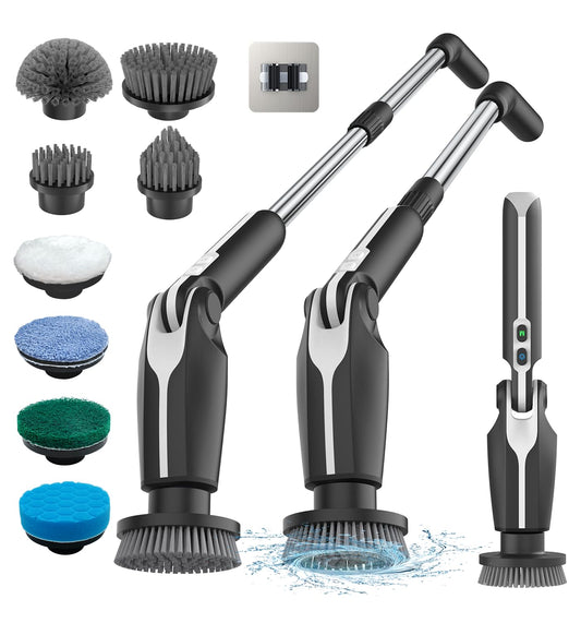 Leebein Electric Spin Scrubber – 8 Heads, Adjustable, Long Handle